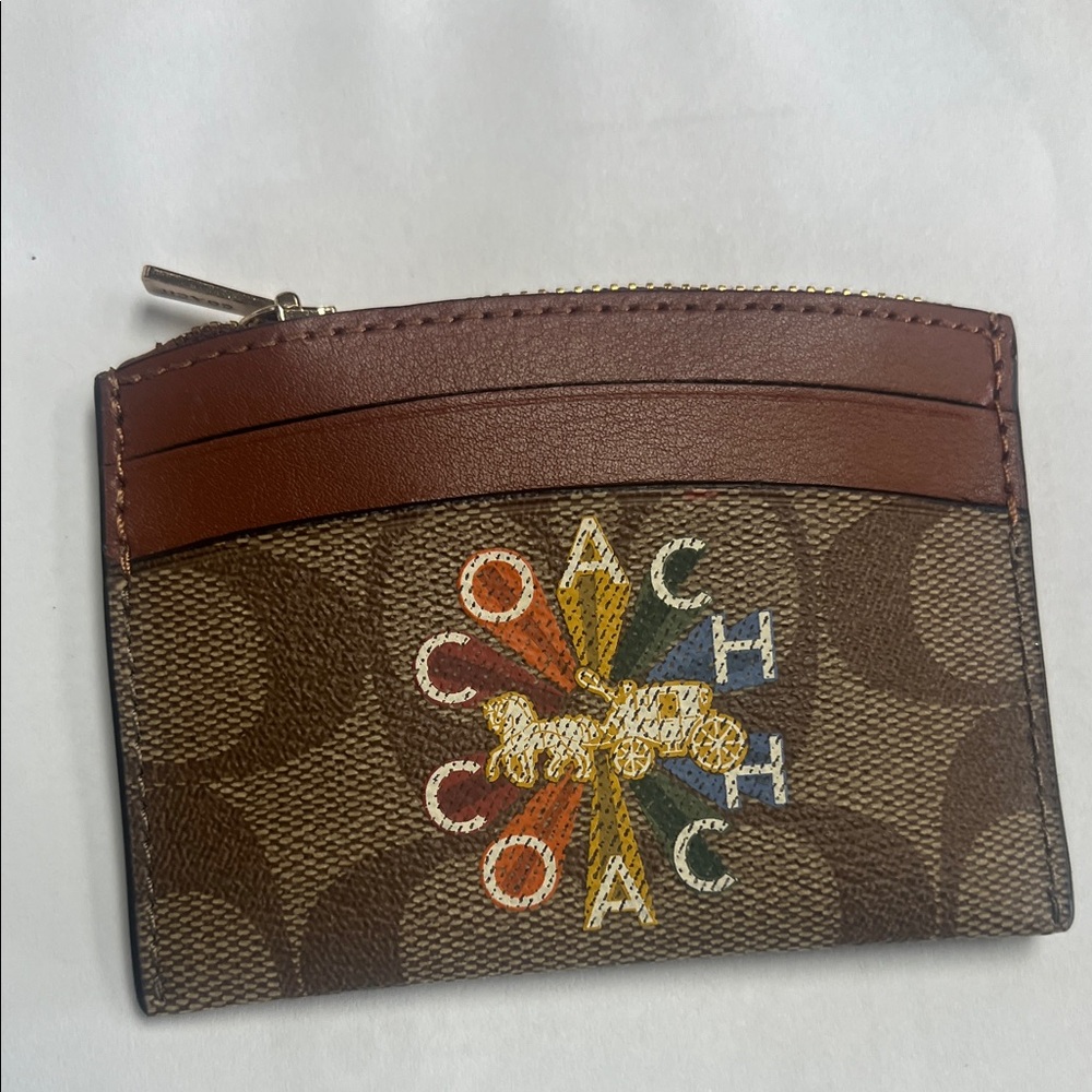 Coach Multicolor Logo Brown Card Case